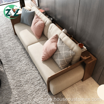 Диван из льняной ткани, секционный диван из массива дерева